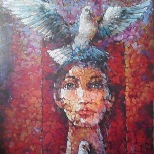 Abstract face oil paint on canvas size 24x36 inch